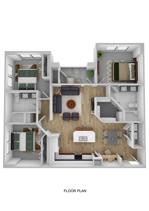 Floor plan for 3 beds, 2 baths, 1175 sqft